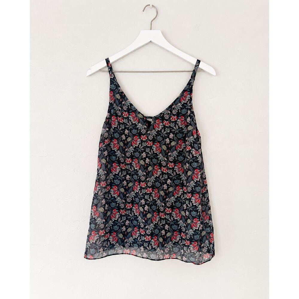 CAbi 5224 Boho Floral Navy Chiffon Cami Top Adjustable Straps Small